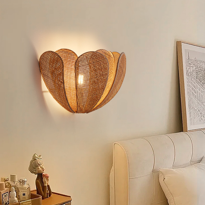 Handmade Woven Rattan Wall Sconce for Living Room, Bedroom, Hallway, Hotel