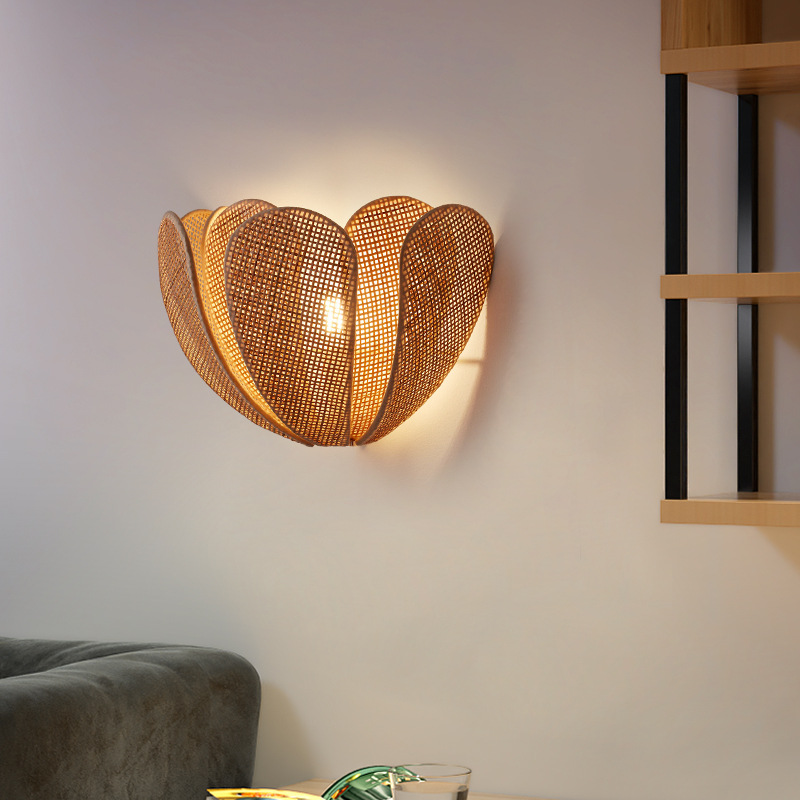 Handmade Woven Rattan Wall Sconce for Living Room, Bedroom, Hallway, Hotel