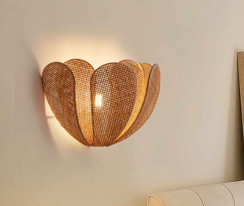 Handmade Woven Rattan Wall Sconce for Living Room, Bedroom, Hallway, Hotel
