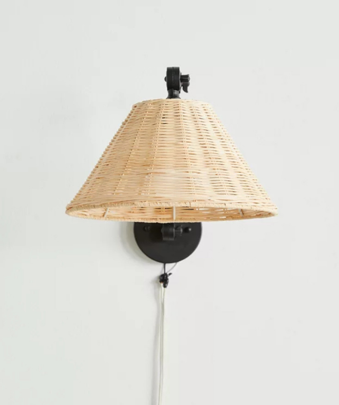 Rattan Wicker Wall Lamp with Adjustable Arm, Rustic Modern Boho Sconce for Living Room & Bedroom