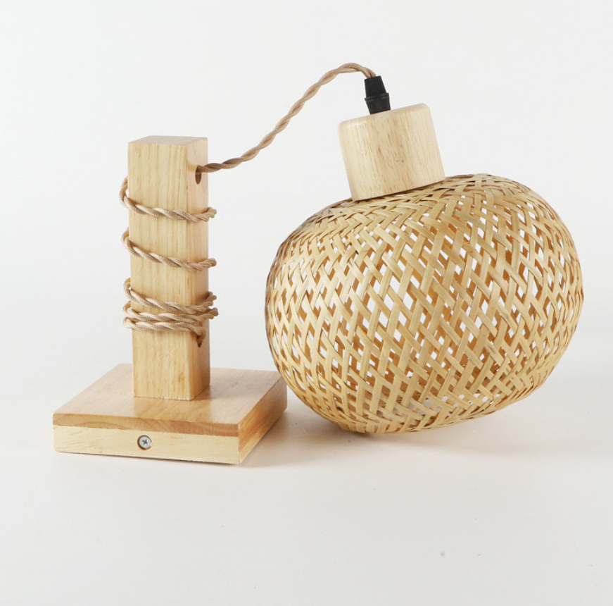 Rustic Bamboo Woven Wall Sconce Light - Natural Rattan Bedside Lamp