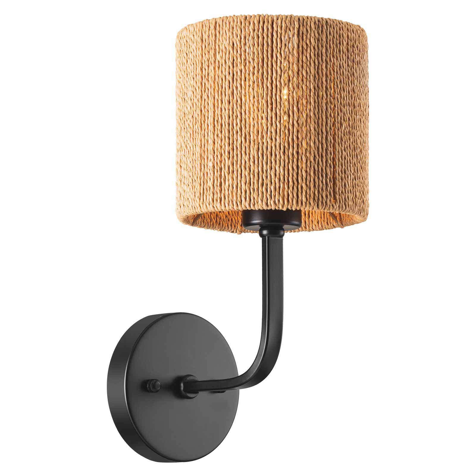 Minimalist Woven Wall Sconce, Handcrafted Rattan Cylinder Lamp for Bedroom, Hallway, Living Room