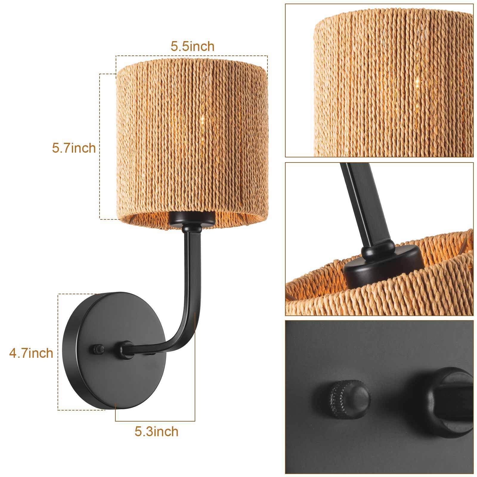 Minimalist Woven Wall Sconce, Handcrafted Rattan Cylinder Lamp for Bedroom, Hallway, Living Room