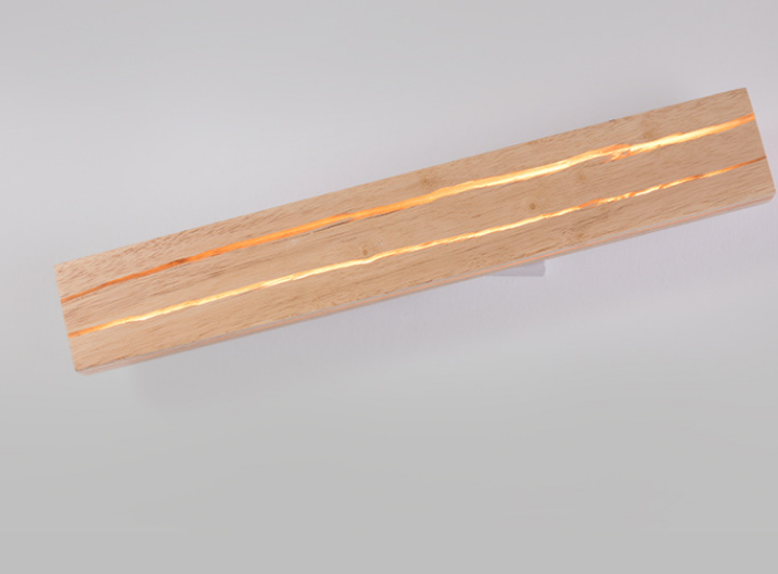 Modern Natural Wood Wall Lamp with Embedded LED Strip – Minimalist Long Bar Design for Living Room, Hallway, Bedroom