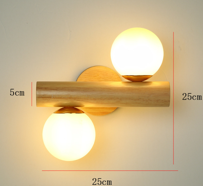 Modern Solid Wood Double-Head Wall Lamp – Nordic Minimalist Decorative Light for Bedroom, Living Room, Hallway
