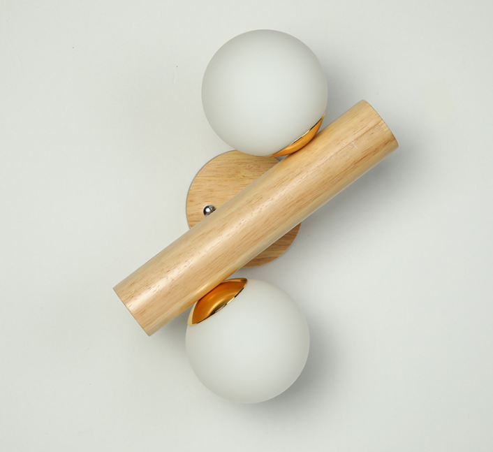 Modern Solid Wood Double-Head Wall Lamp – Nordic Minimalist Decorative Light for Bedroom, Living Room, Hallway