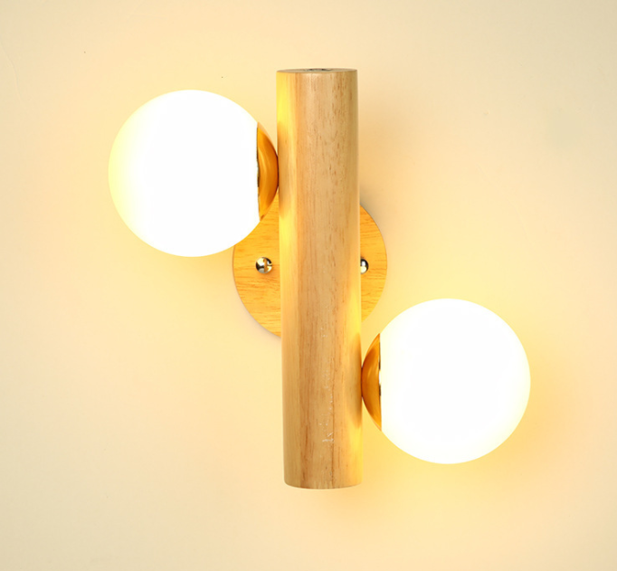 Modern Solid Wood Double-Head Wall Lamp – Nordic Minimalist Decorative Light for Bedroom, Living Room, Hallway
