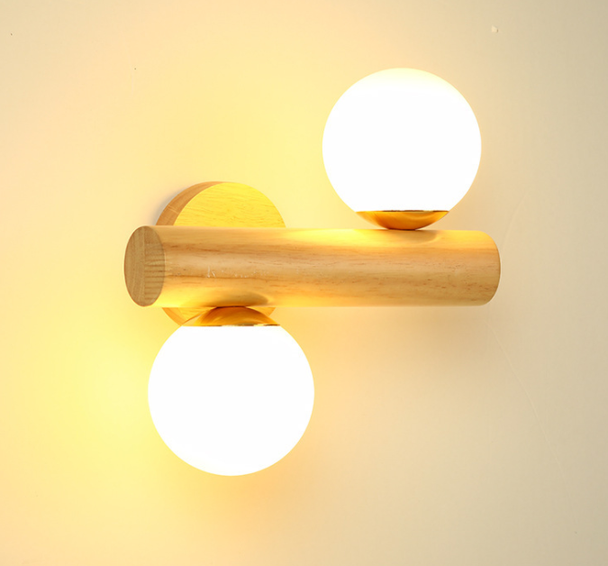 Modern Solid Wood Double-Head Wall Lamp – Nordic Minimalist Decorative Light for Bedroom, Living Room, Hallway