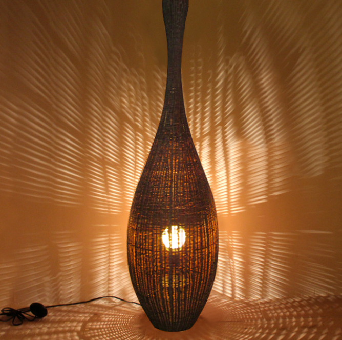 Rattan Floor Lamp – Tall Handwoven Decorative Standing Light