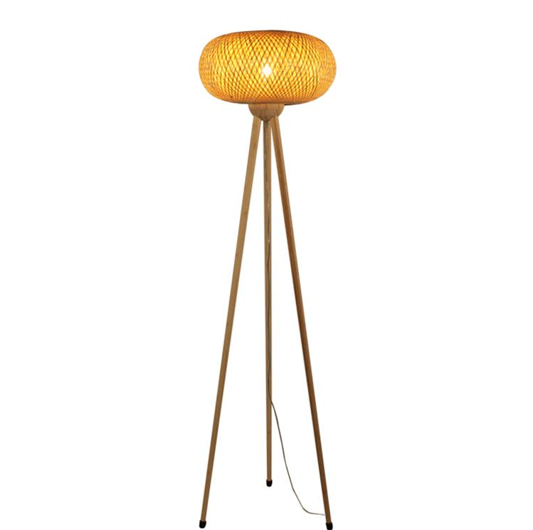Boho Rattan Floor Lamp - Bamboo Tripod Wicker Standing Lamp for Rustic, Coastal & Modern Interiors