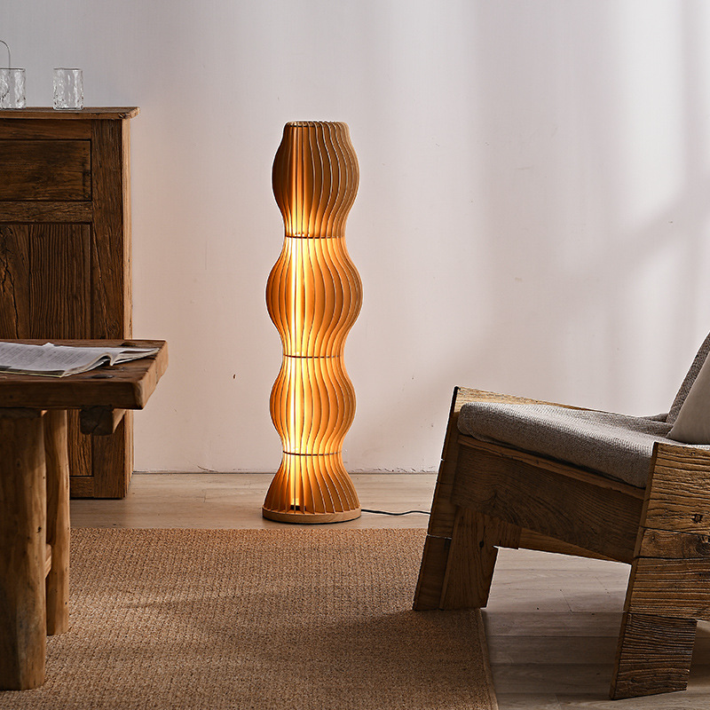 Modern Sculptural Wooden Floor Lamp - Nordic Minimalist Ambient Light