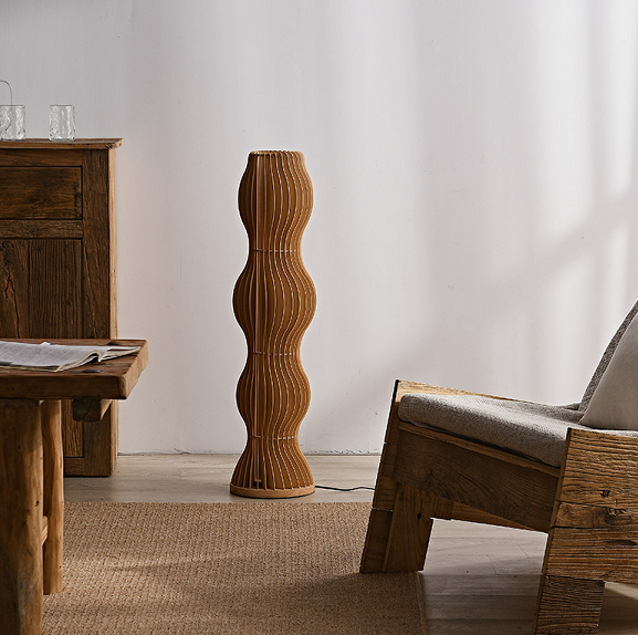 Modern Sculptural Wooden Floor Lamp - Nordic Minimalist Ambient Light