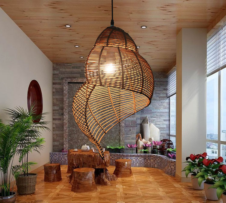 Handmade Rattan Pendant Light – Leaf Shaped Natural Woven Hanging Lamp for Dining Room & Café