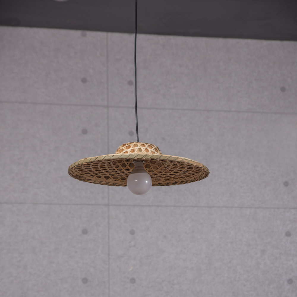 Flat Rattan Pendant Light – Handwoven Natural Bamboo Ceiling Lamp for Dining Room, Kitchen, or Café