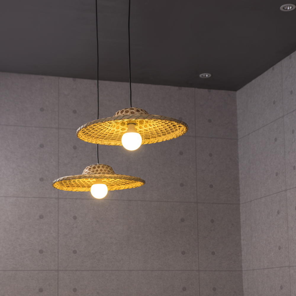 Flat Rattan Pendant Light – Handwoven Natural Bamboo Ceiling Lamp for Dining Room, Kitchen, or Café