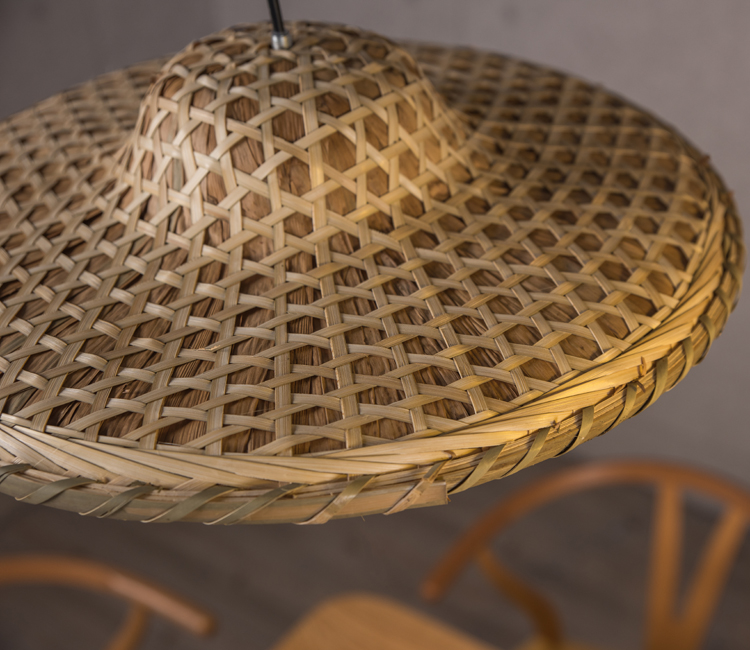 Flat Rattan Pendant Light – Handwoven Natural Bamboo Ceiling Lamp for Dining Room, Kitchen, or Café