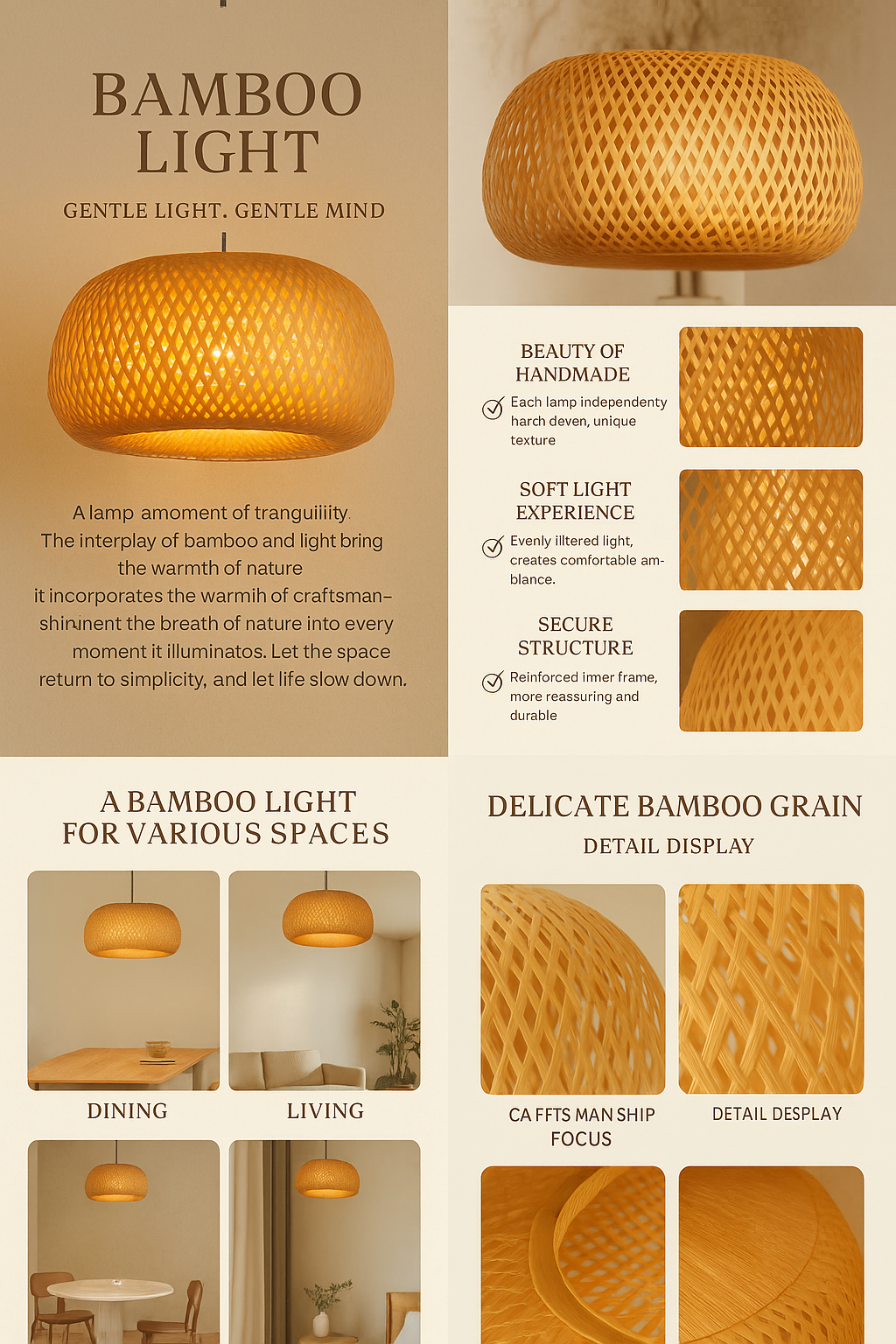 Nordic Bamboo Cage Pendant Light - Minimalist Japanese Style Ceiling Lamp