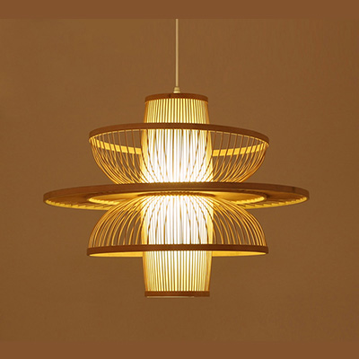 Modern Japanese Style Bamboo Pendant Light – Handwoven Natural Lampshade for Living Room, Dining Room, Bedroom