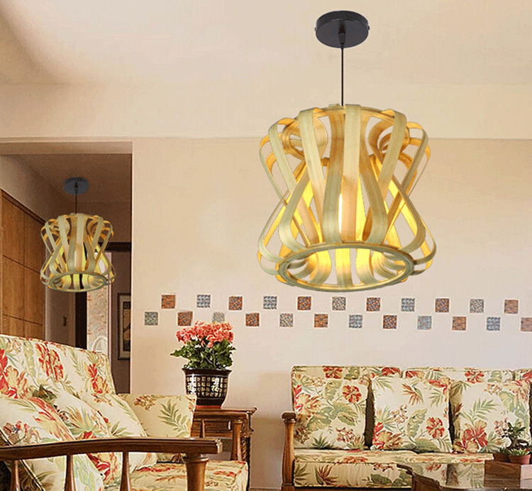 Modern Japanese Style Bamboo Pendant Light – Handwoven Natural Lampshade for Living Room, Dining Room, Bedroom