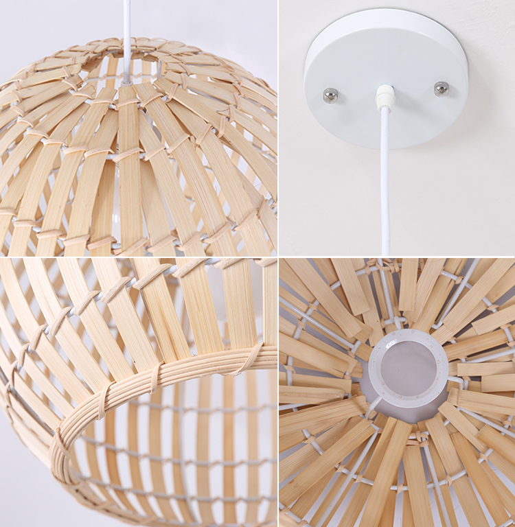Vintage Bamboo Woven Globe Pendant Light – Handcrafted Natural Rattan Ceiling Lamp