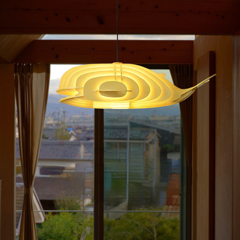 Modern Whale Shape Woven Wooden Pendant Light - Artistic Nordic Design