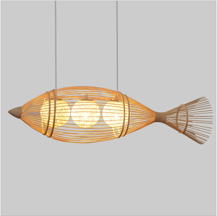 Creative Fish-Shaped Rattan Pendant Light – Handwoven Hanging Lamp for Restaurants, Cafés, and Artistic Spaces