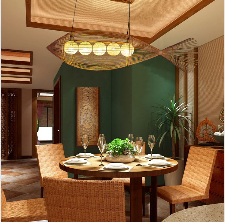 Creative Fish-Shaped Rattan Pendant Light – Handwoven Hanging Lamp for Restaurants, Cafés, and Artistic Spaces