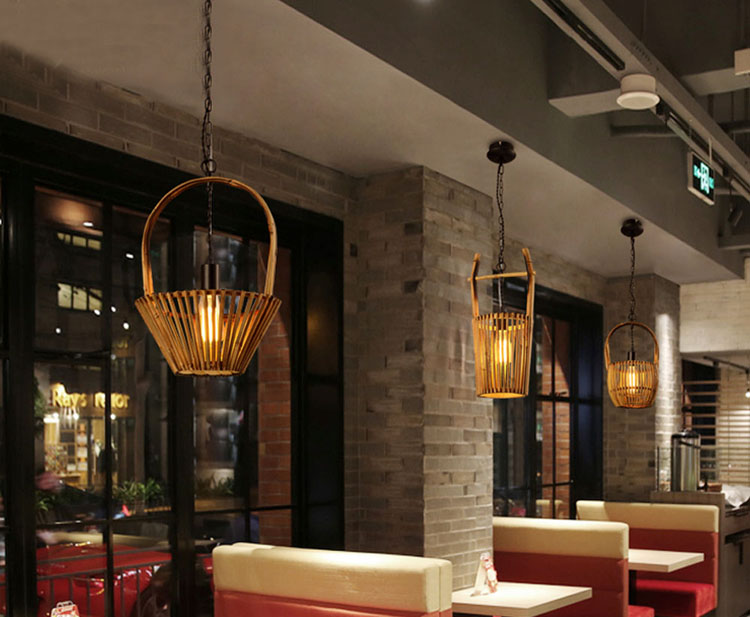 Natural Bamboo Cone Pendant Light for Dining & Café
