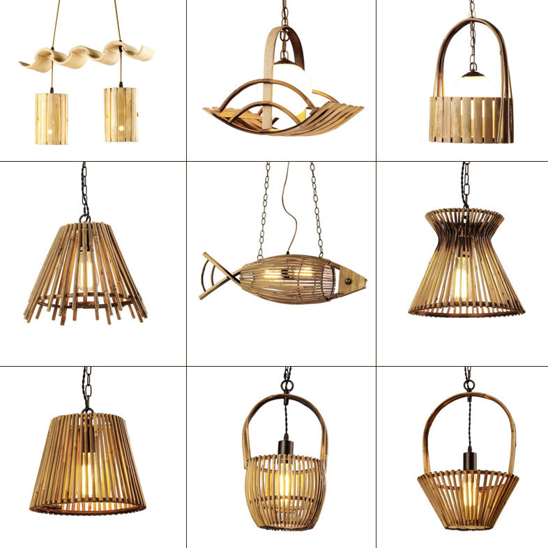 Natural Bamboo Cone Pendant Light for Dining & Café