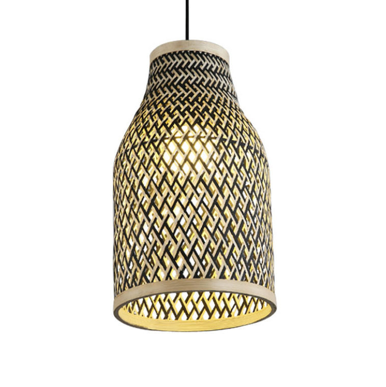 Minimalist Woven Rattan Cylinder Pendant Light – Handmade Natural Bamboo Lamp
