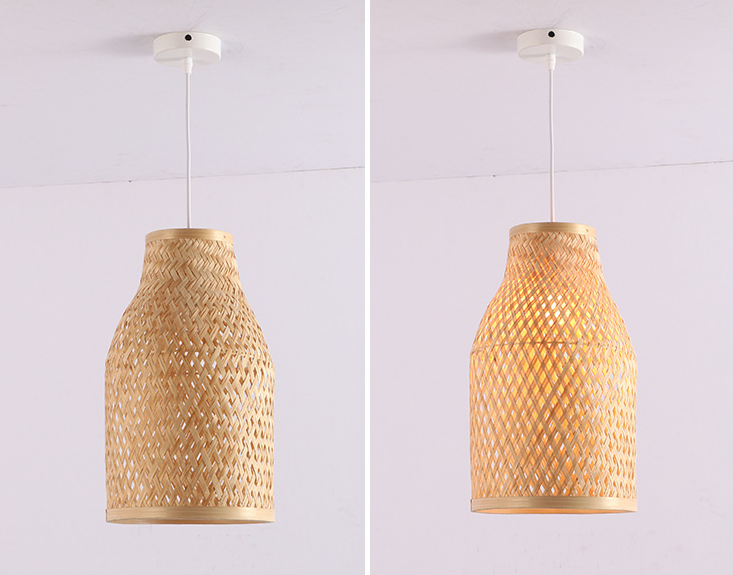 Minimalist Woven Rattan Cylinder Pendant Light – Handmade Natural Bamboo Lamp