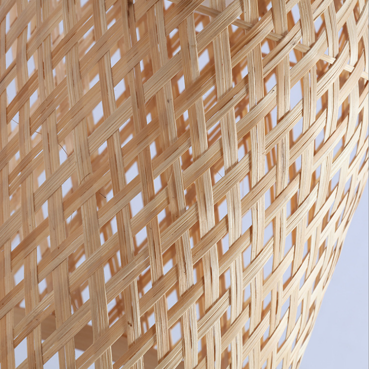 Minimalist Woven Rattan Cylinder Pendant Light – Handmade Natural Bamboo Lamp