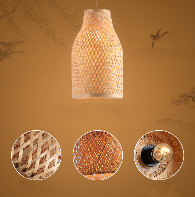 Minimalist Woven Rattan Cylinder Pendant Light – Handmade Natural Bamboo Lamp