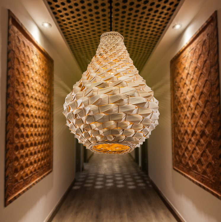 Modern Geometric Bamboo Pendant Light – Handcrafted Woven Ceiling Lamp