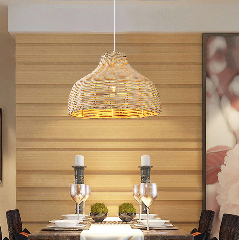 Natural Rattan Dome Pendant Light – Handwoven Ceiling Lamp for Restaurants and Commercial Spaces