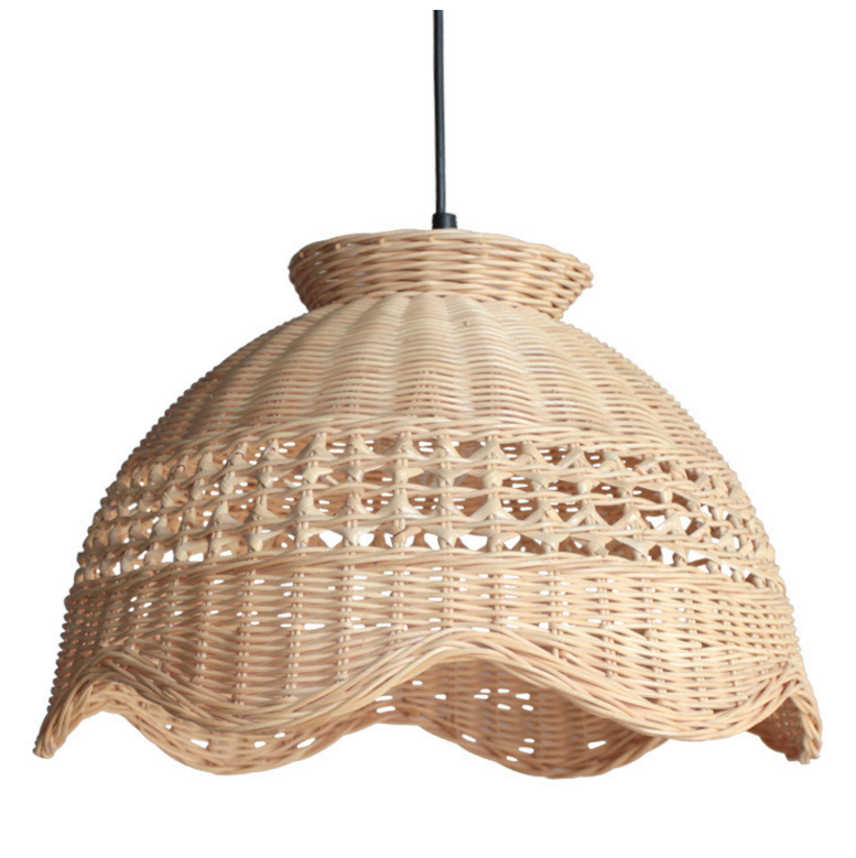 Natural Rattan Woven Pendant Light – Handmade Scalloped Hanging Lamp for Commercial & Dining Spaces