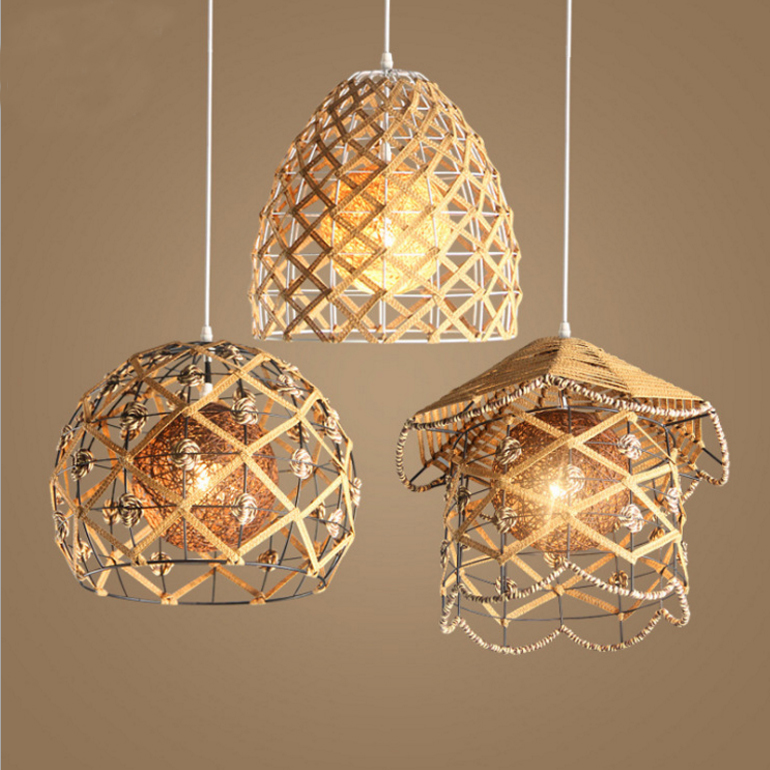 Creative Set of Natural Rattan Woven Pendant Lights – 3 Designs for Café, Restaurant, Home