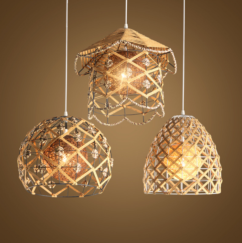 Creative Set of Natural Rattan Woven Pendant Lights – 3 Designs for Café, Restaurant, Home