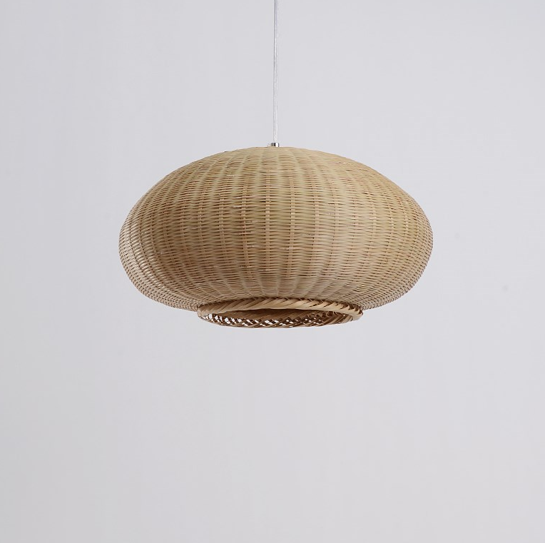 Flat Handwoven Rattan Pendant Light – Natural Wicker Hanging Lamp for Dining, Hotels & B&B Decor