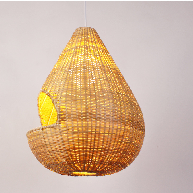 Handwoven Bamboo Rattan Pendant Light - Teardrop Shape Natural Hanging Lamp for Dining & Commercial Spaces