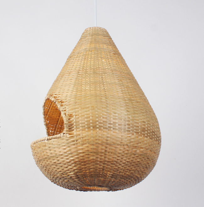 Handwoven Bamboo Rattan Pendant Light - Teardrop Shape Natural Hanging Lamp for Dining & Commercial Spaces