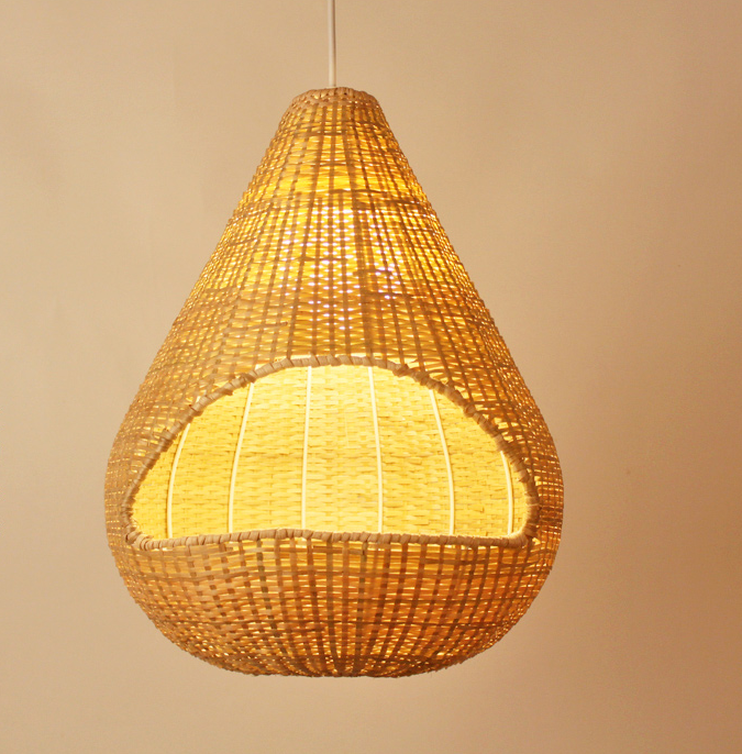 Handwoven Bamboo Rattan Pendant Light - Teardrop Shape Natural Hanging Lamp for Dining & Commercial Spaces