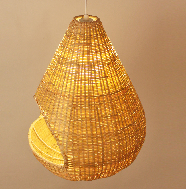 Handwoven Bamboo Rattan Pendant Light - Teardrop Shape Natural Hanging Lamp for Dining & Commercial Spaces