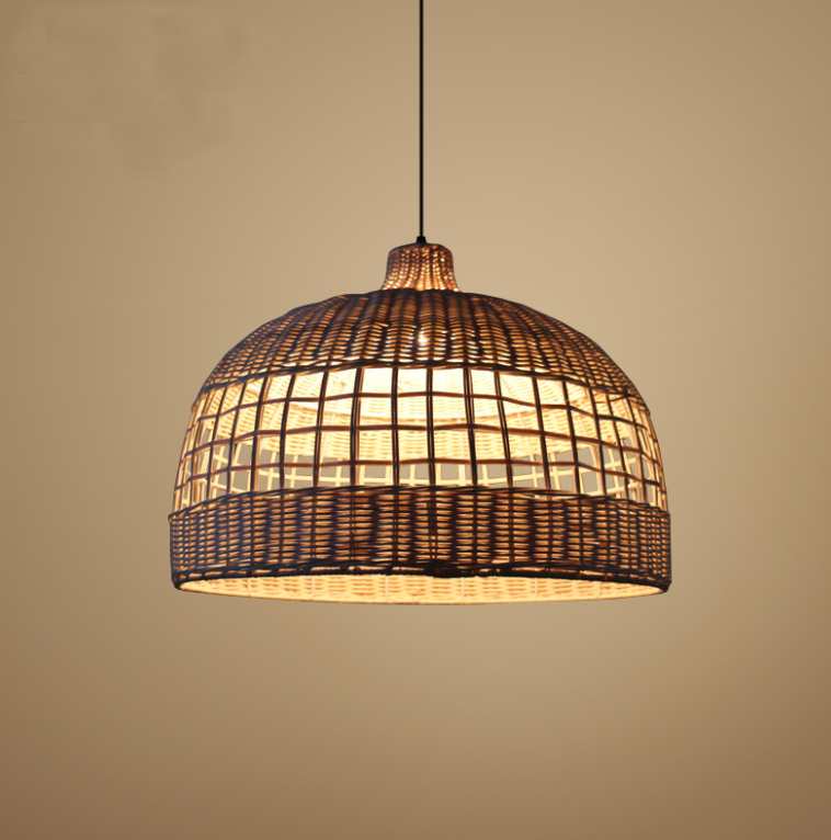 Handwoven Rattan Pendant Light - Japanese Rustic Style Hanging Lamp for Dining & Tea Rooms