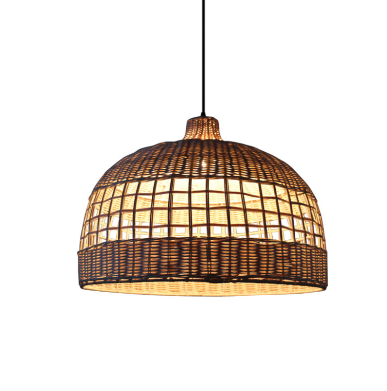 Handwoven Rattan Pendant Light - Japanese Rustic Style Hanging Lamp for Dining & Tea Rooms
