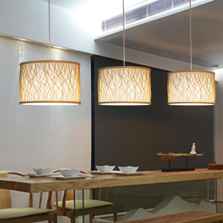 Modern Woven Rattan Drum Pendant Light – Natural Hanging Lamp