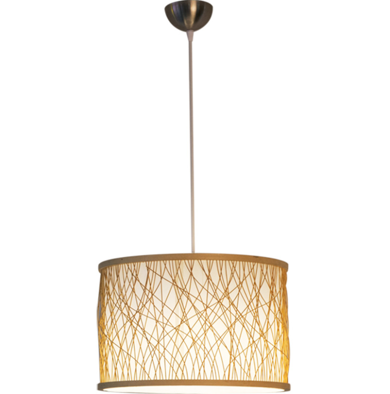 Modern Woven Rattan Drum Pendant Light – Natural Hanging Lamp