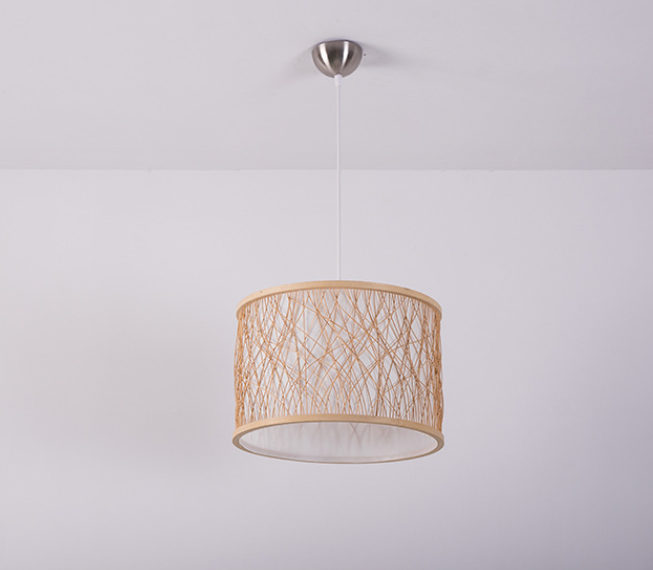 Modern Woven Rattan Drum Pendant Light – Natural Hanging Lamp
