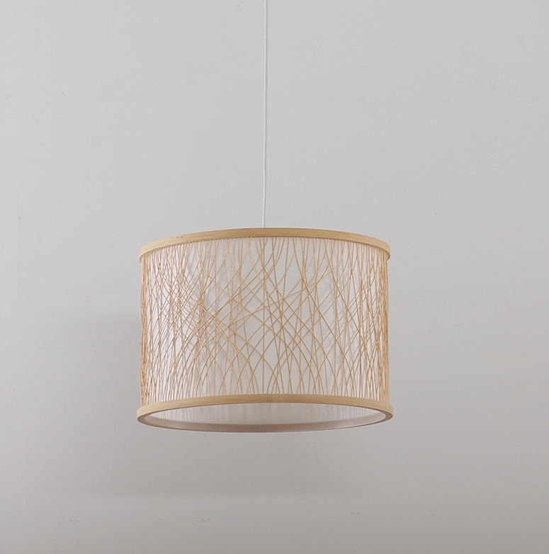Modern Woven Rattan Drum Pendant Light – Natural Hanging Lamp