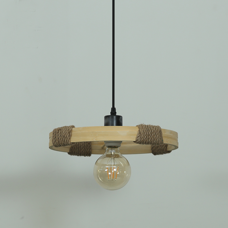 Rustic Wooden Wheel Pendant Light – Vintage Ceiling Lamp